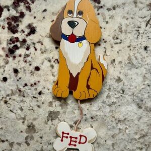 Wooden Dog Feeder Magnet with Bone
